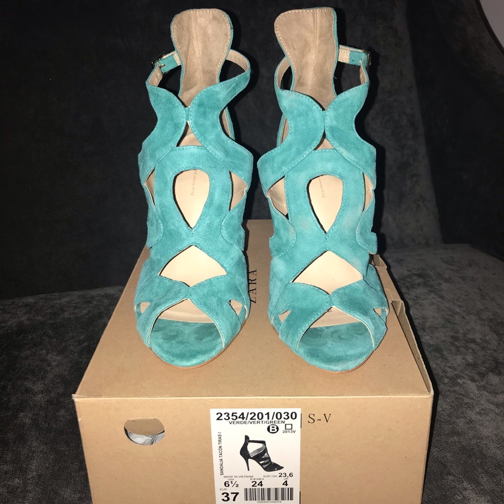Zara Open Toe Green Heel 6.5 - Picture 2 of 6